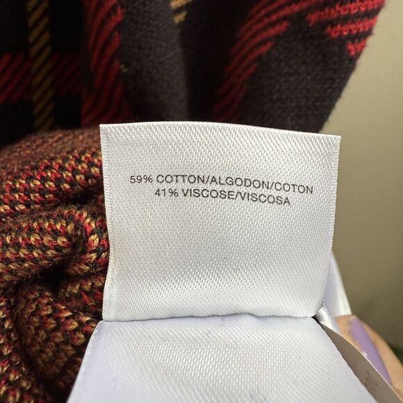 Anne Klein Women's Size M Poncho Sweater Red Black Cotton Blend - Picture 7 of 7